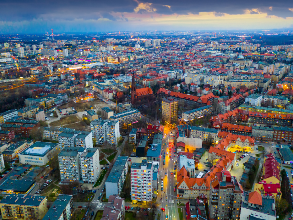 Widok z drona na Katowice.