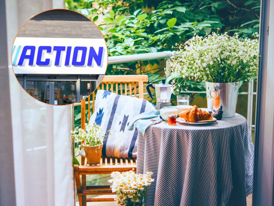 organizer i stolik na balkon z Action